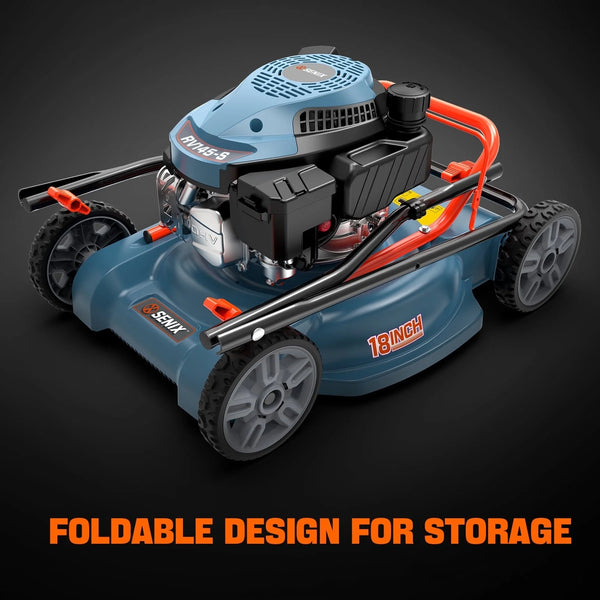 Gas Lawn Mower, 18" Blade, 144cc 4-Cycle Push Mower with Side Discharge
