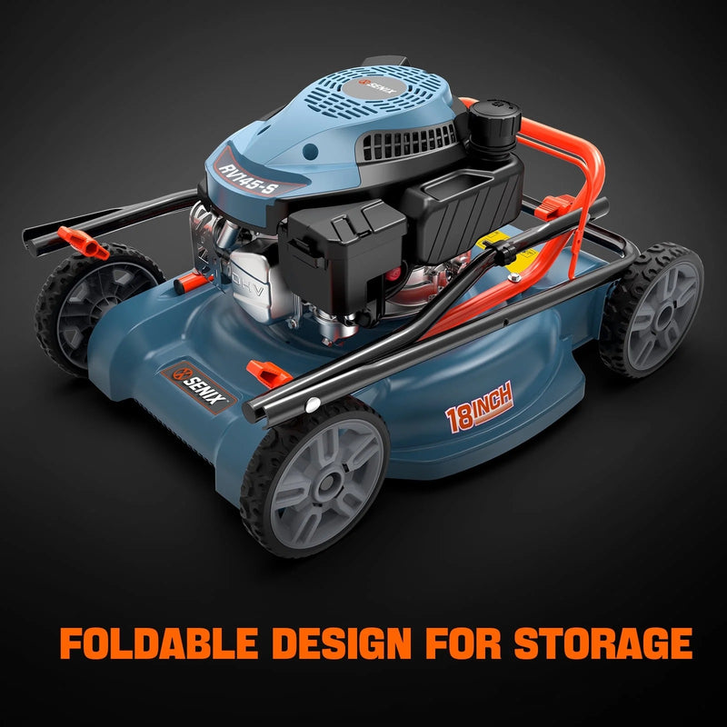 Gas Lawn Mower, 18" Blade, 144cc 4-Cycle Push Mower with Side Discharge
