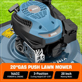 Gas Lawn Mower, 18" Blade, 144cc 4-Cycle Push Mower with Side Discharge
