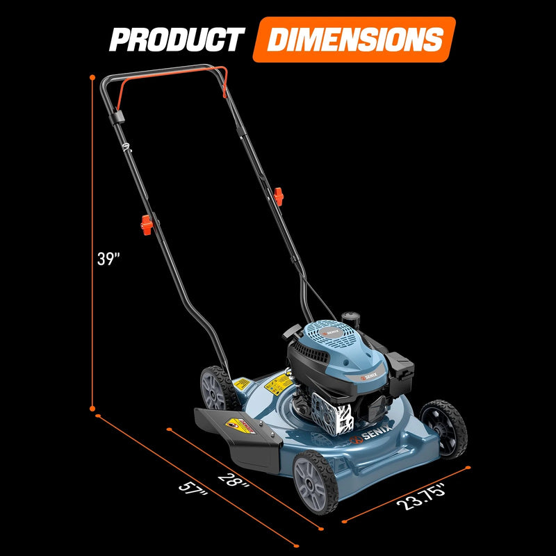 Gas Lawn Mower, 18" Blade, 144cc 4-Cycle Push Mower with Side Discharge