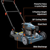 Gas Lawn Mower, 18" Blade, 144cc 4-Cycle Push Mower with Side Discharge