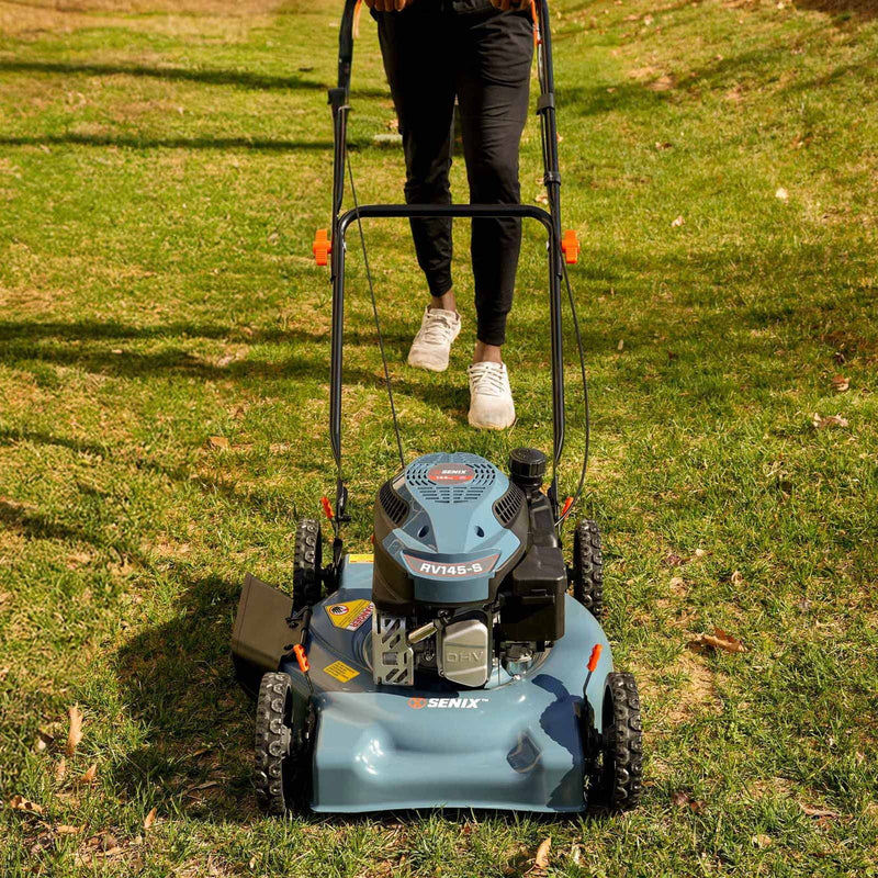 Gas Lawn Mower, 18" Blade, 144cc 4-Cycle Push Mower with Side Discharge